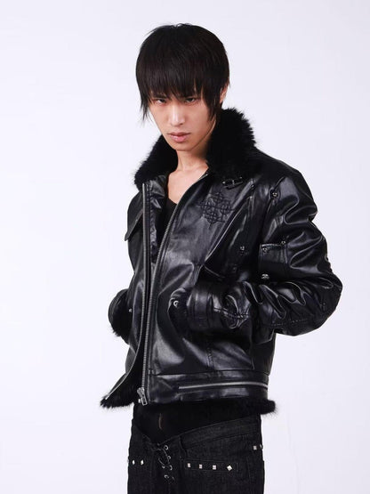 DETW onLine Embroidered Patchwork Fur Bomber Metal Hardware Women&