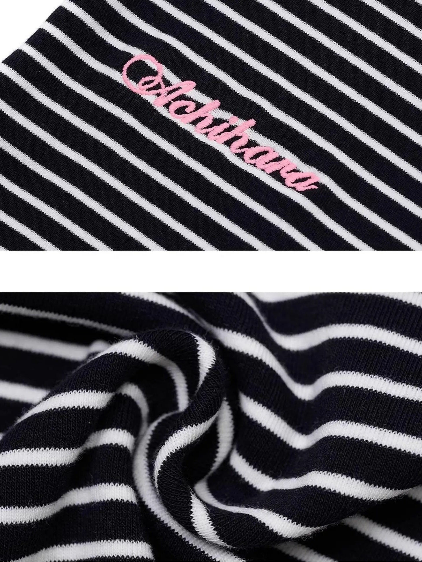 Achihara Fault Stripe Dot Print Tee Retro Vintage Style Cotton Blend