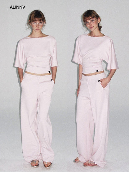 ALINNV Wide Sleeve Cinched Waist Loose Fit Women&