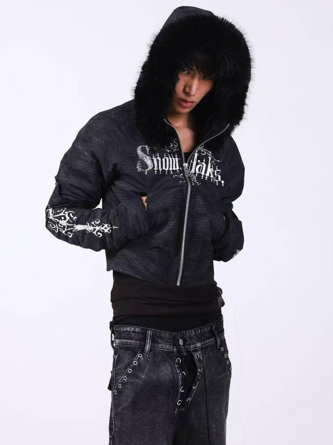 DETW onLine Washed Distressed Fur Trim Knight Eagle Women&