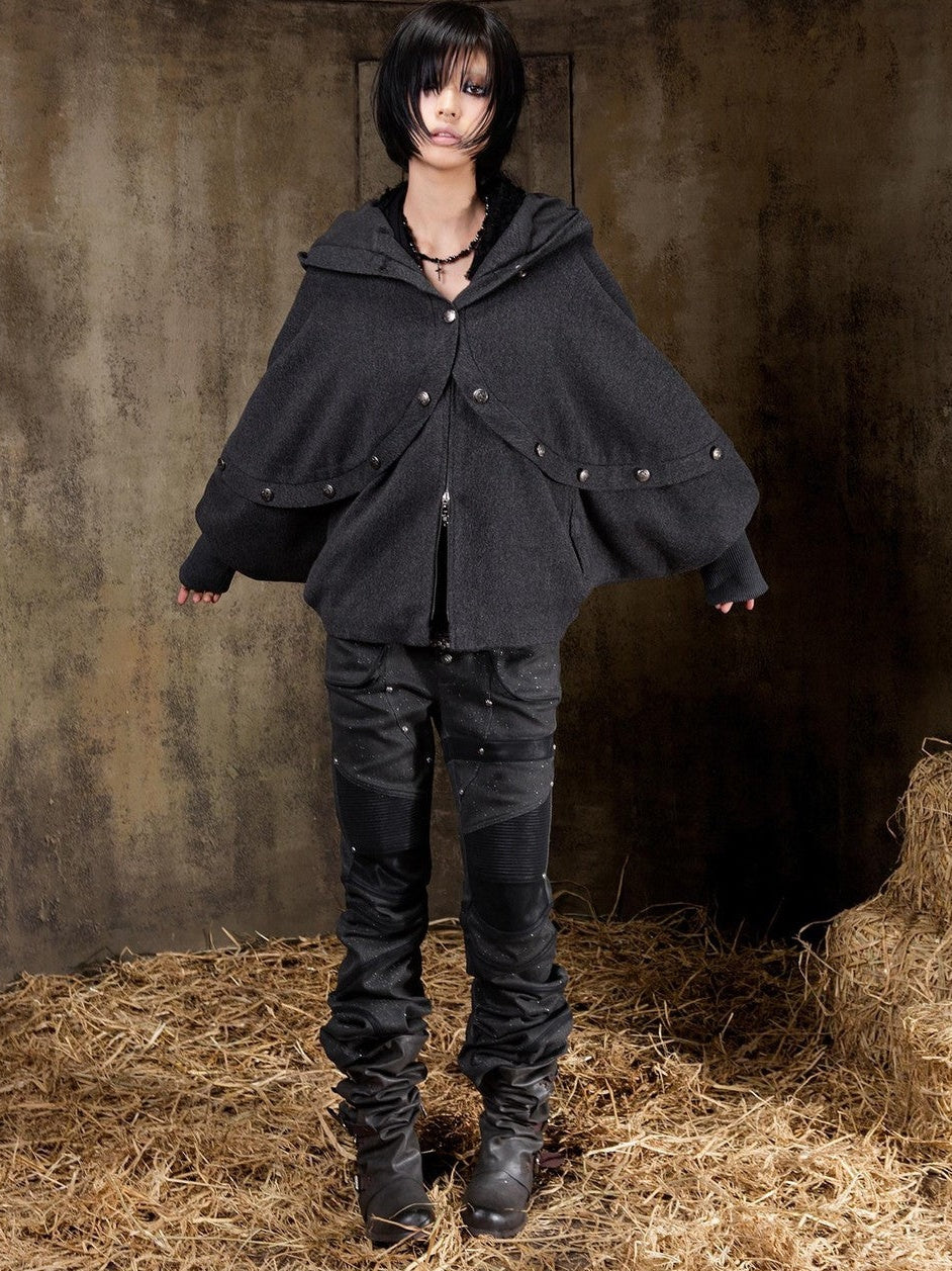 ARIADNAw Hooded Oversized Punk Gothic Regal Zipper Long Sleeve Women&