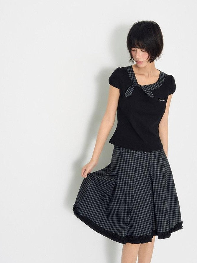 NAPSNAPS Plaid Ruffle Splice Vintage Women&