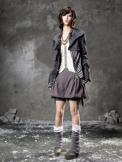 ARIADNAw Denim Blue Asymmetrical Striped Patchwork Original Design Women&