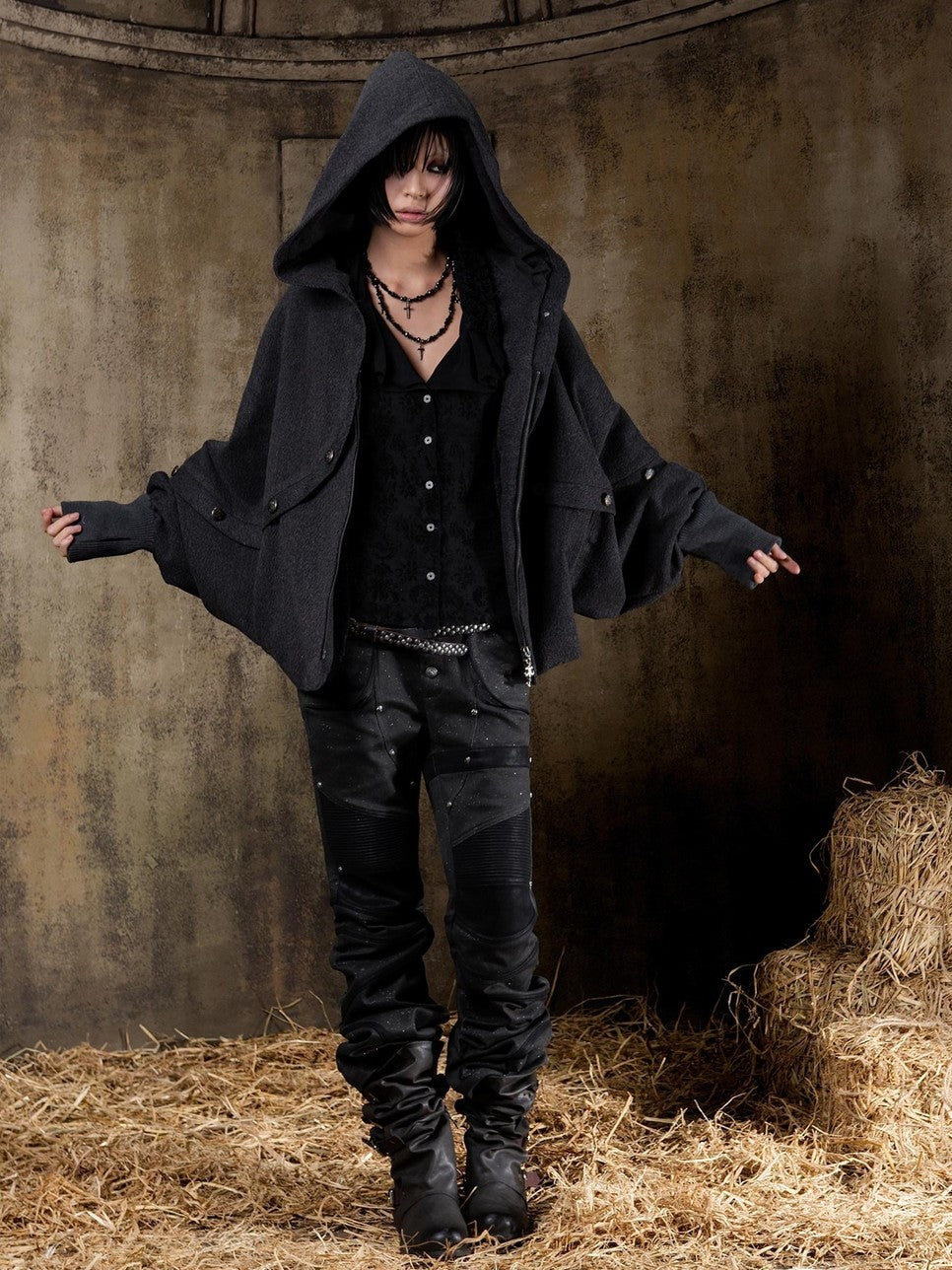 ARIADNAw Hooded Oversized Punk Gothic Regal Zipper Long Sleeve Women&
