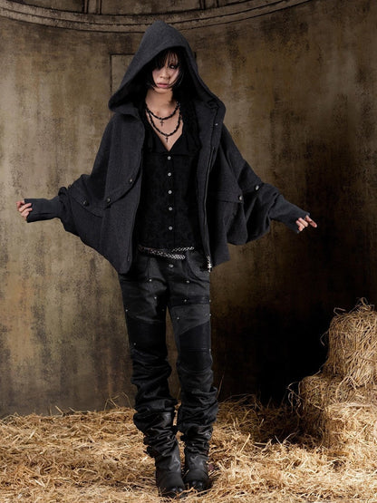 ARIADNAw Hooded Oversized Punk Gothic Regal Zipper Long Sleeve Women&
