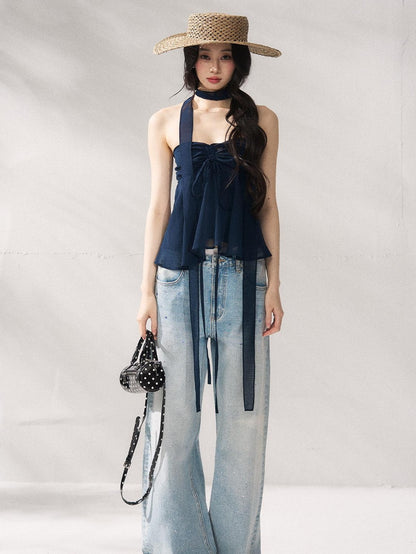 7Shiftin Tie Front Cropped Loose Fit Versatile Solid Color S M L Tube Tops