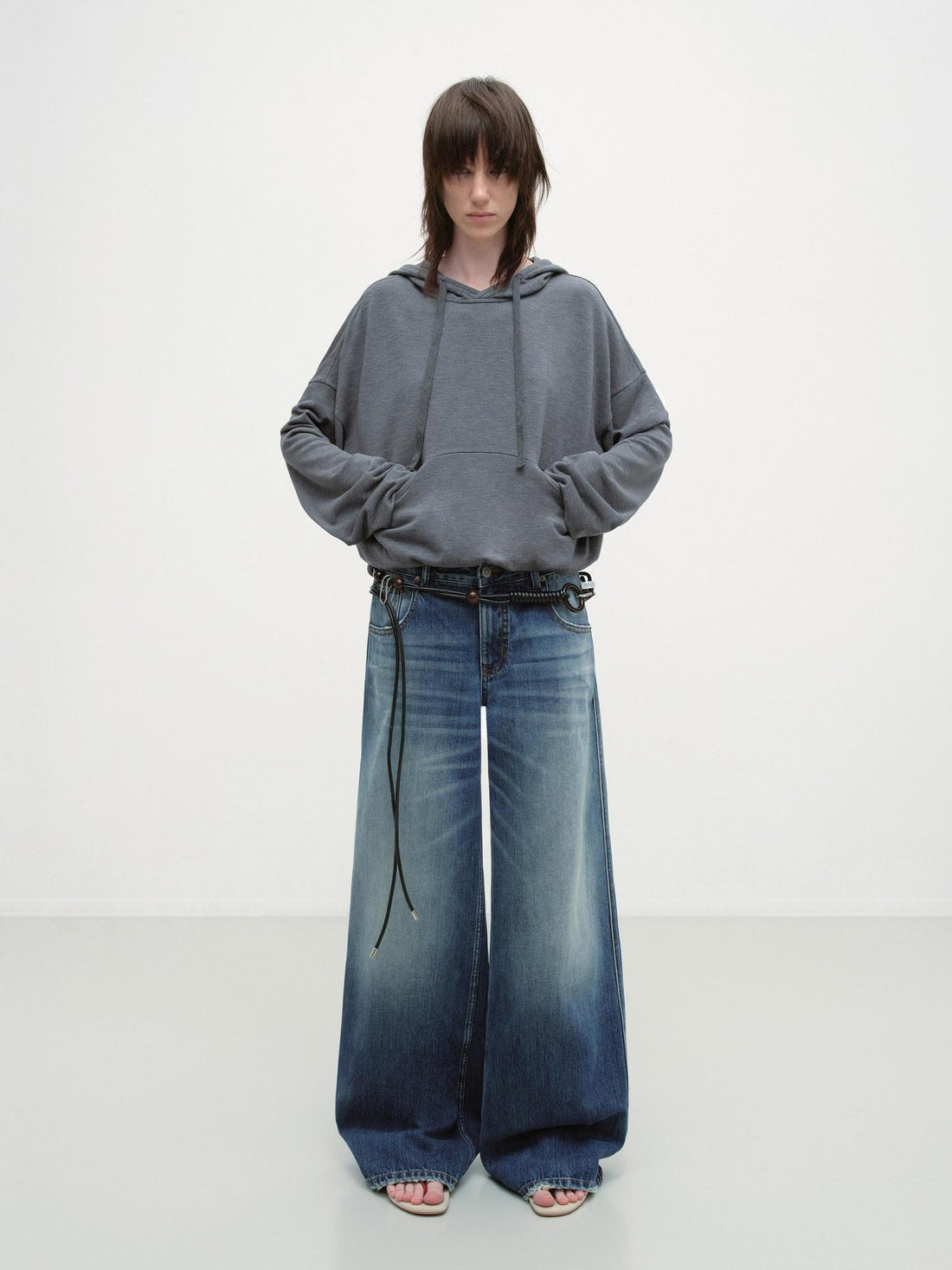 RUN TO THE FUTURE Cozy Hooded Loose Fit Long Sleeve Minimal Women Solid Heather Gray Sweatshirts