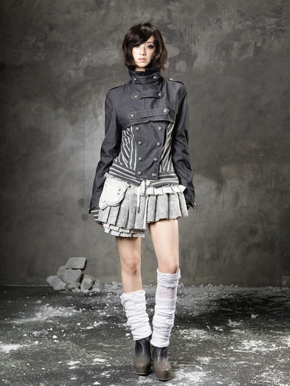 ARIADNAw Denim Blue Asymmetrical Striped Patchwork Original Design Women&