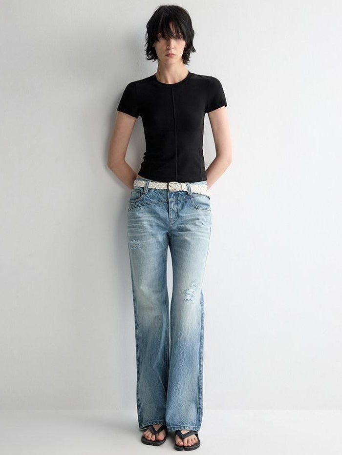 RUN TO THE FUTURE Cooling Lyocell Slim Fit Minimalist Women Office Crew Neck Solid Crop Tops