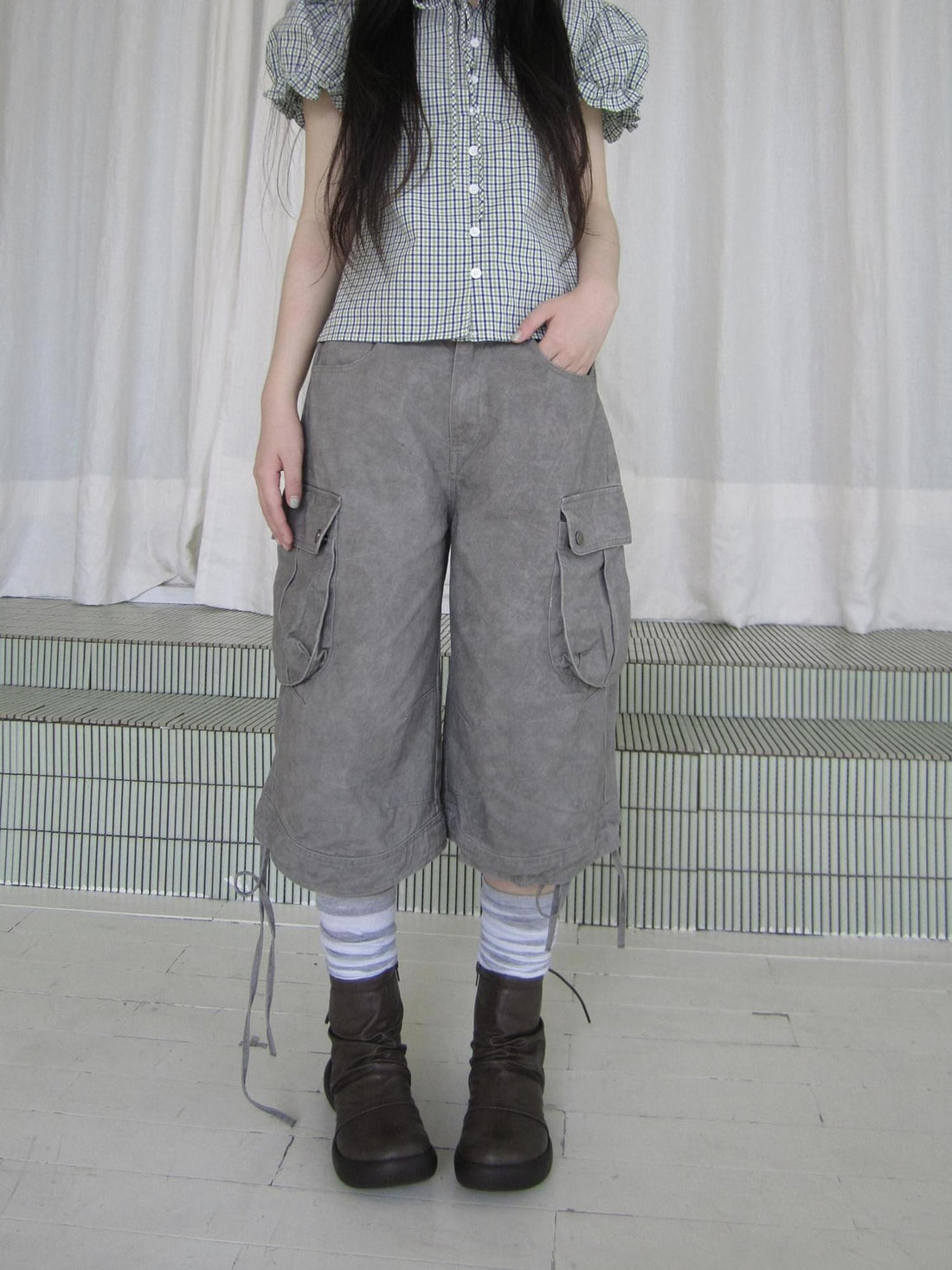 ang project Washed Tie Dye Vintage Cargo Multi Pocket Tie Belt Women&