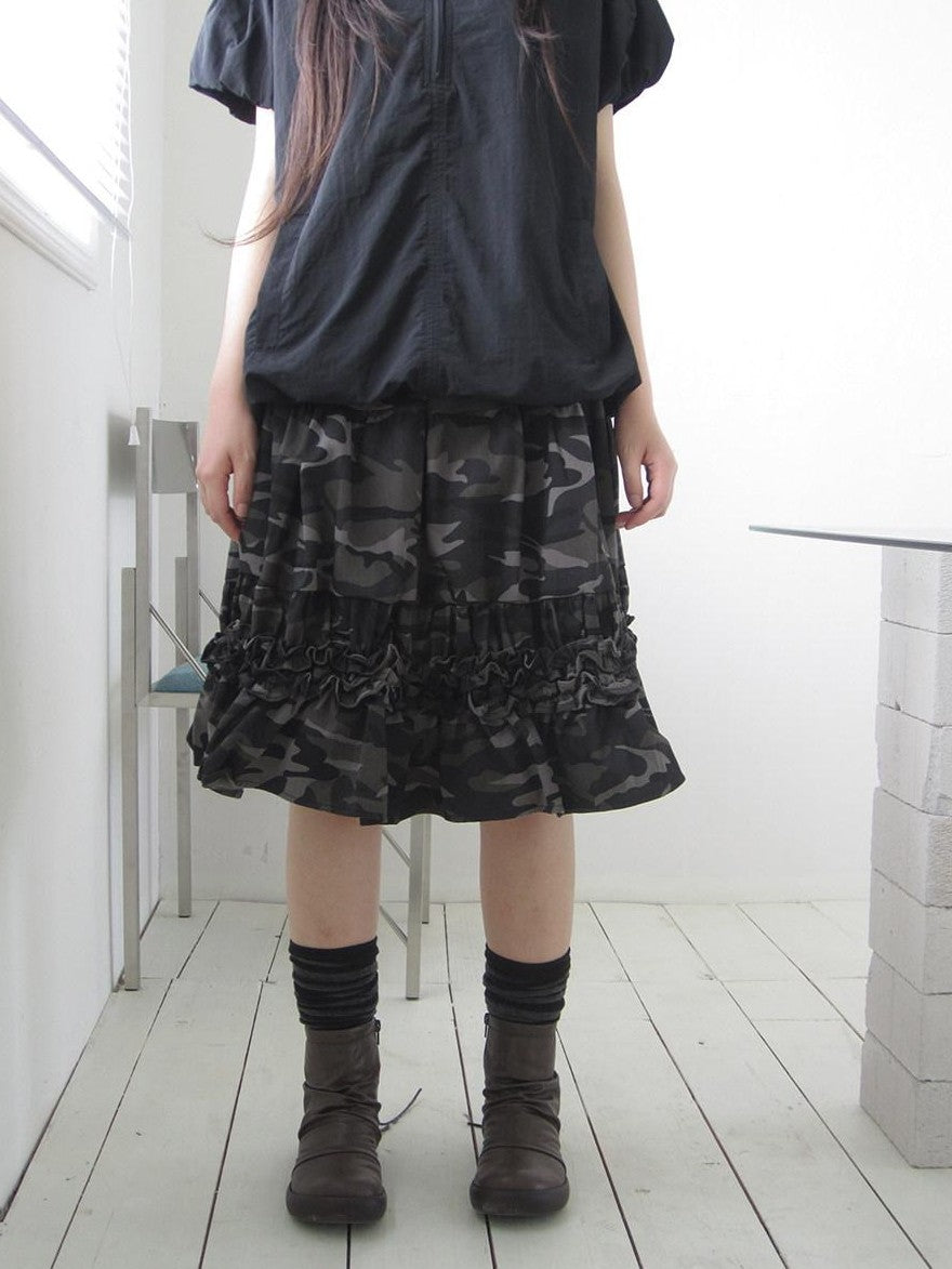ang project Camouflage Ruffle Edge Patchwork Elastic Waist Women&