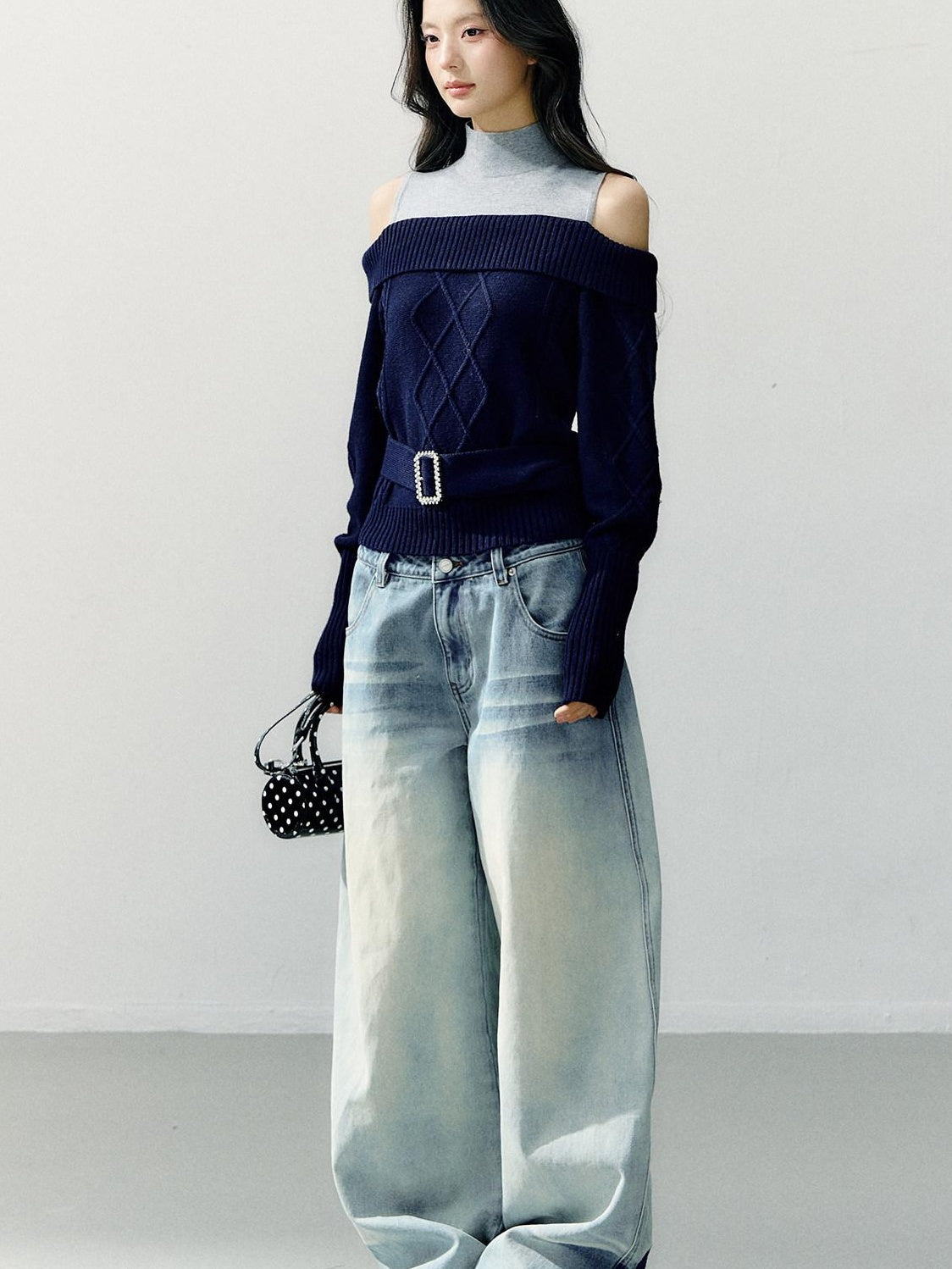 7Shiftin Faux Layer Halter Neck Relaxed Slim Fit Women Campus Knit Pullover Sweaters