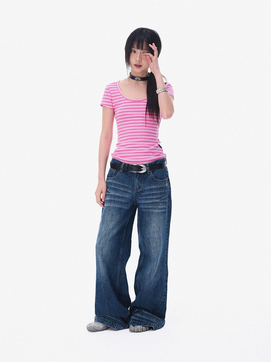 innomoood Slim Fit Striped Print V-neck Women&