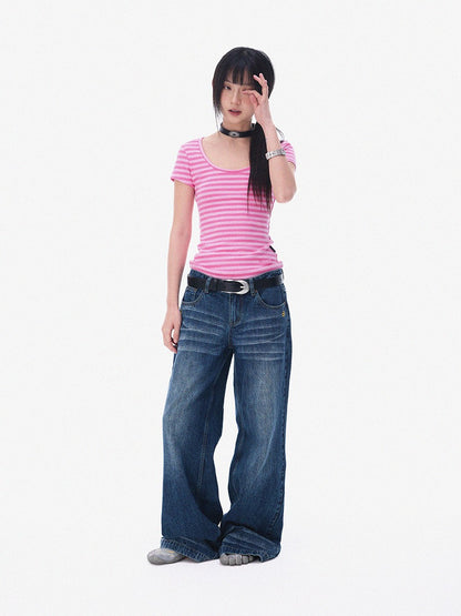 innomoood Slim Fit Striped Print V-neck Women&