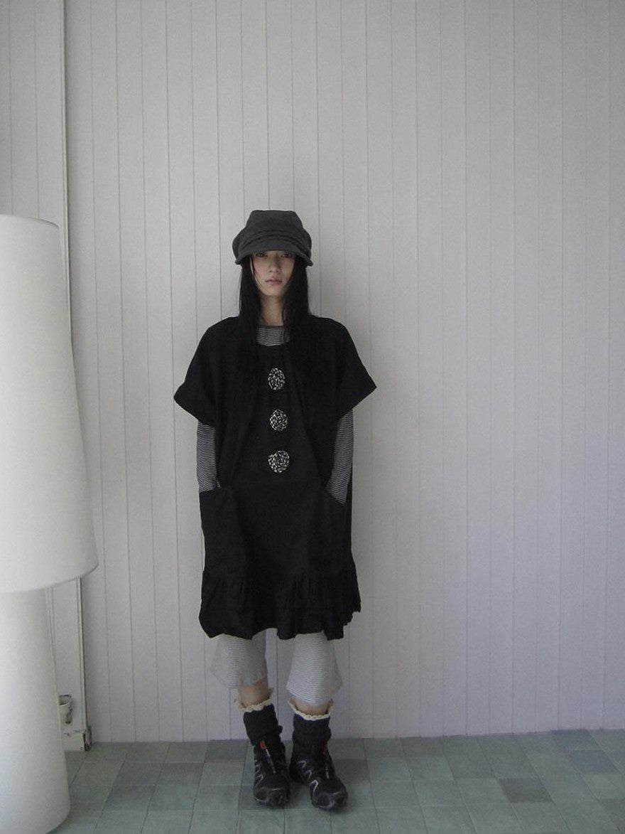 ang project Vintage 3D Floral Ruffle Double Layer Round Neck Women&