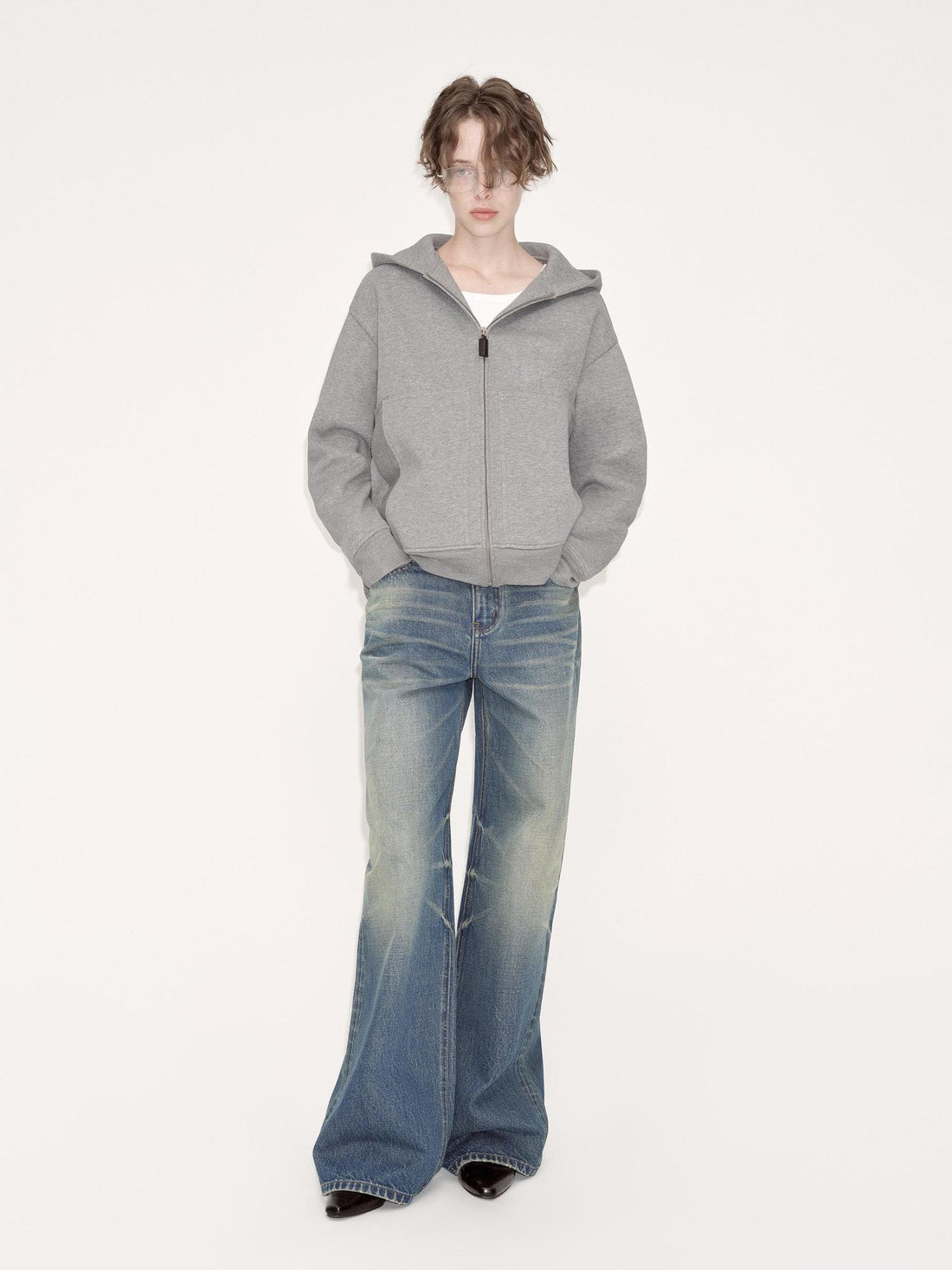 RUN TO THE FUTURE Washed Vintage Blue Low Rise Loose Fit Unisex High Cotton Denim Straight Jeans