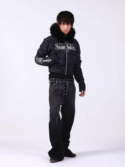 DETW onLine Washed Distressed Fur Trim Knight Eagle Women&