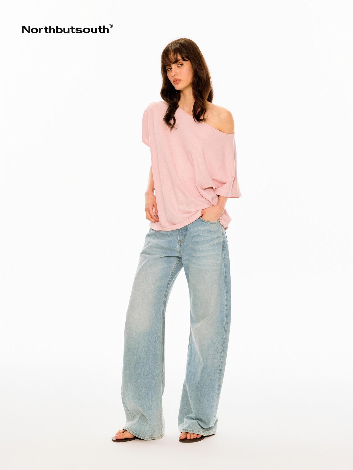 Northbutsouth Light Wash Curved Leg Relaxed Mid Rise Women&