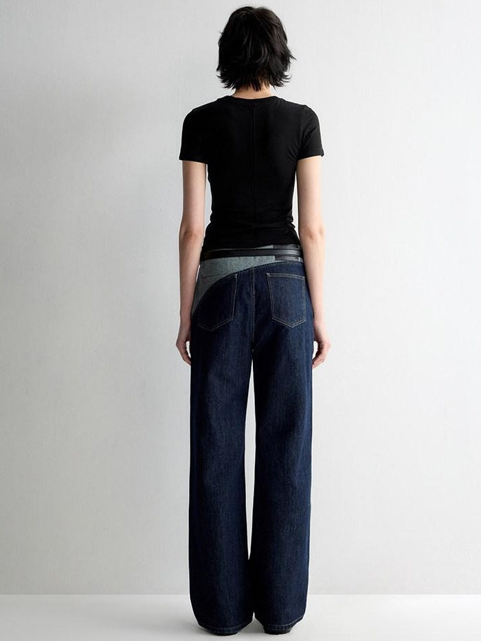 RUN TO THE FUTURE Durable Washed Denim Low Rise Loose Fit Casual Zip Fly Wide-Leg Jeans