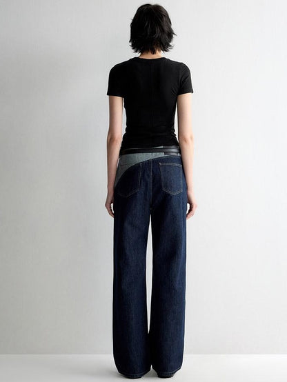 RUN TO THE FUTURE Durable Washed Denim Low Rise Loose Fit Casual Zip Fly Wide-Leg Jeans