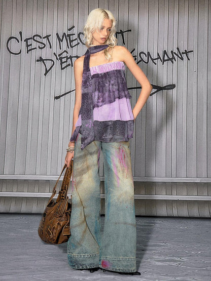 The NeverMore Washed Blue Button Fly Mid Rise Slight Stretch Sexy Straight Leg Jeans
