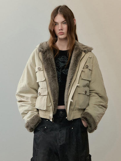 AnnoMundi Eco Friendly Oversized Utility Sailor Collar Women Zipper Khaki Casual Jackets