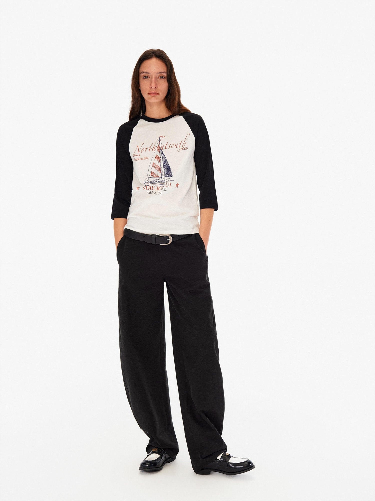 Northbutsouth Sail Distressed Print Logo Contrast Raglan Women&