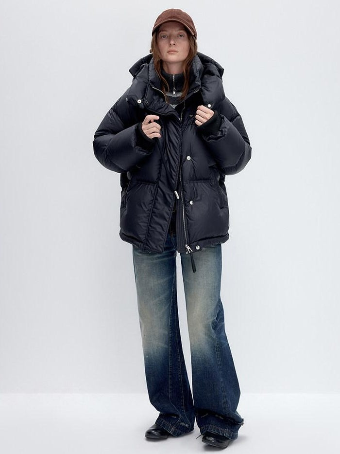 RUN TO THE FUTURE 90 White Duck Down Loose Fit Detachable Hood Midlength Pocket Down Jackets