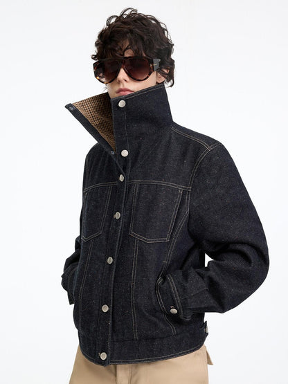 RUN TO THE FUTURE Indigo Relaxed Commuter Loose Fit Long Sleeve Solid Single Button Denim Jackets