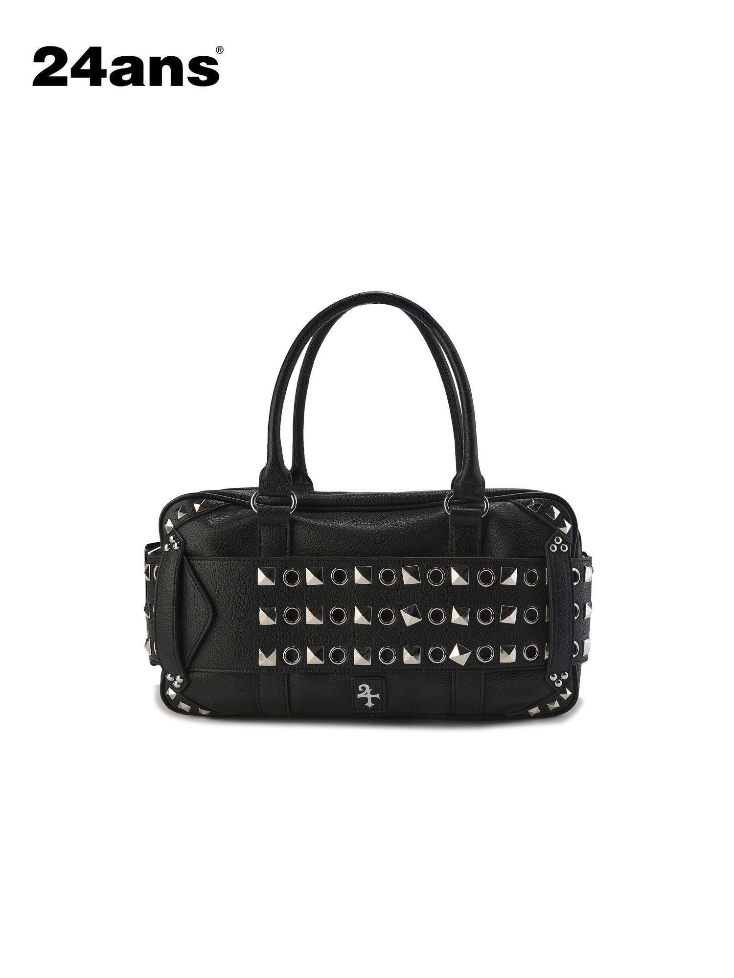 24ans Premium Woven Leather Square Top Handle Unisex Everyday Snap Closure Handbags