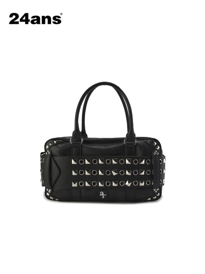 24ans Premium Woven Leather Square Top Handle Unisex Everyday Snap Closure Handbags