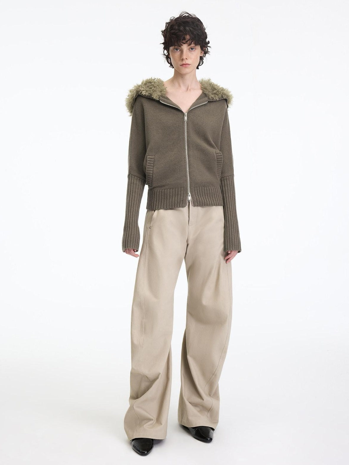 RUN TO THE FUTURE Soft Wool Blend Hooded Patchwork Vintage Loose Fit Zipper Knit Cardigans