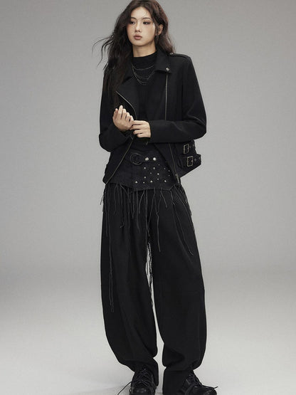 Low pixel Wool Blend Thick Slim Fit Street Euro Zip Front Black Cropped Jackets