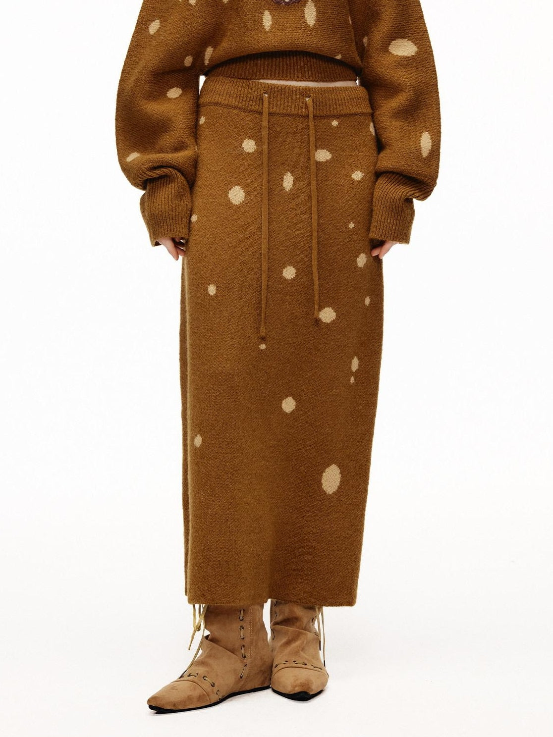OuttheBlue Cozy Turtleneck Pullover Waist Cinched Casual Animal Print Knit Top &amp; Skirt Sets