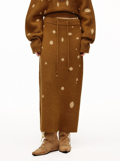 OuttheBlue Cozy Turtleneck Pullover Waist Cinched Casual Animal Print Knit Top &amp; Skirt Sets