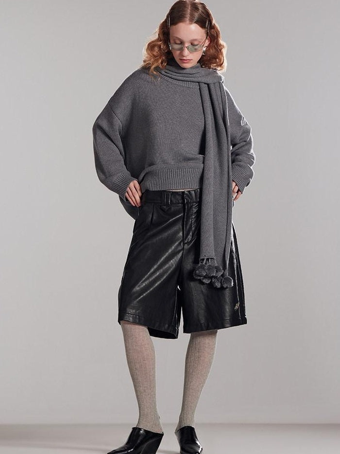 RUN TO THE FUTURE Thermal Commuter Loose Unisex Wool Cashmere Crewneck Gray Sweaters