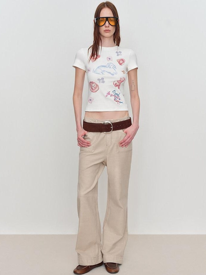 RUN TO THE FUTURE Soft Cotton Stretch Casual Slim Fit Animal Print Women Crop Tops