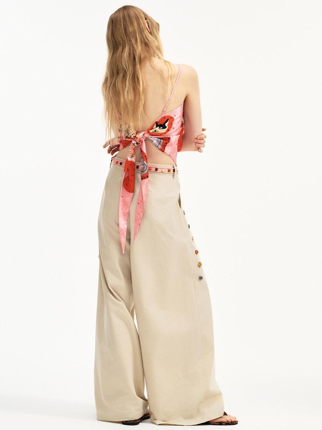 OuttheBlue Cotton Lyocell Minimal Natural Waist Zipper Light Grey Khaki Wide Leg Pants