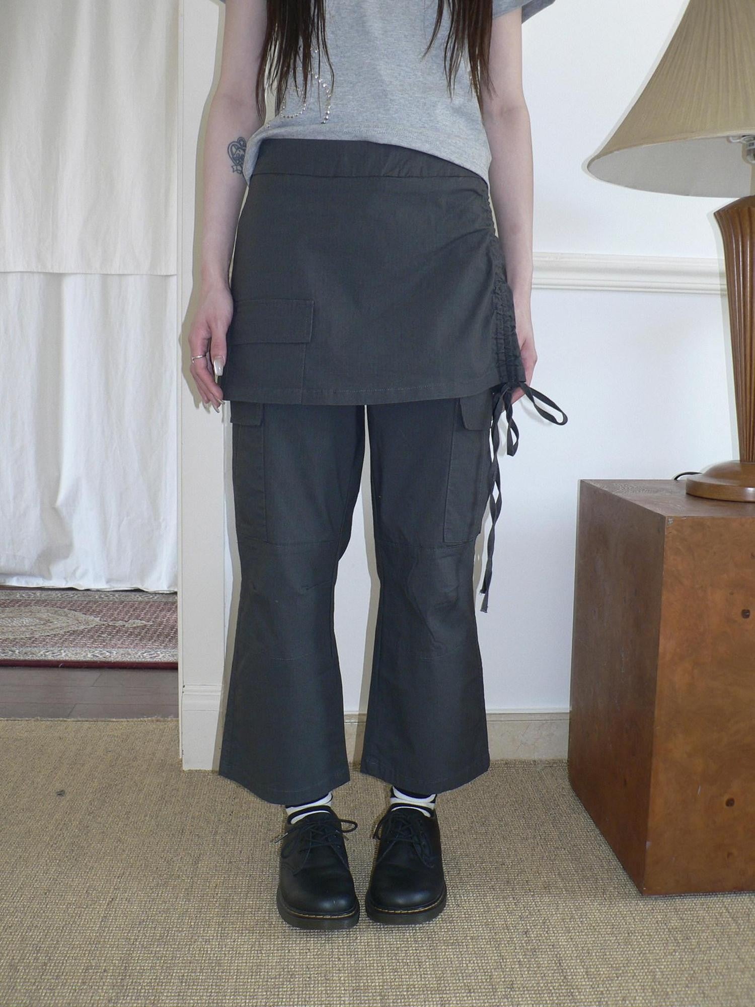 ang project Vintage Pleated Multi Pocket Micro Flare Mid Waist Women&