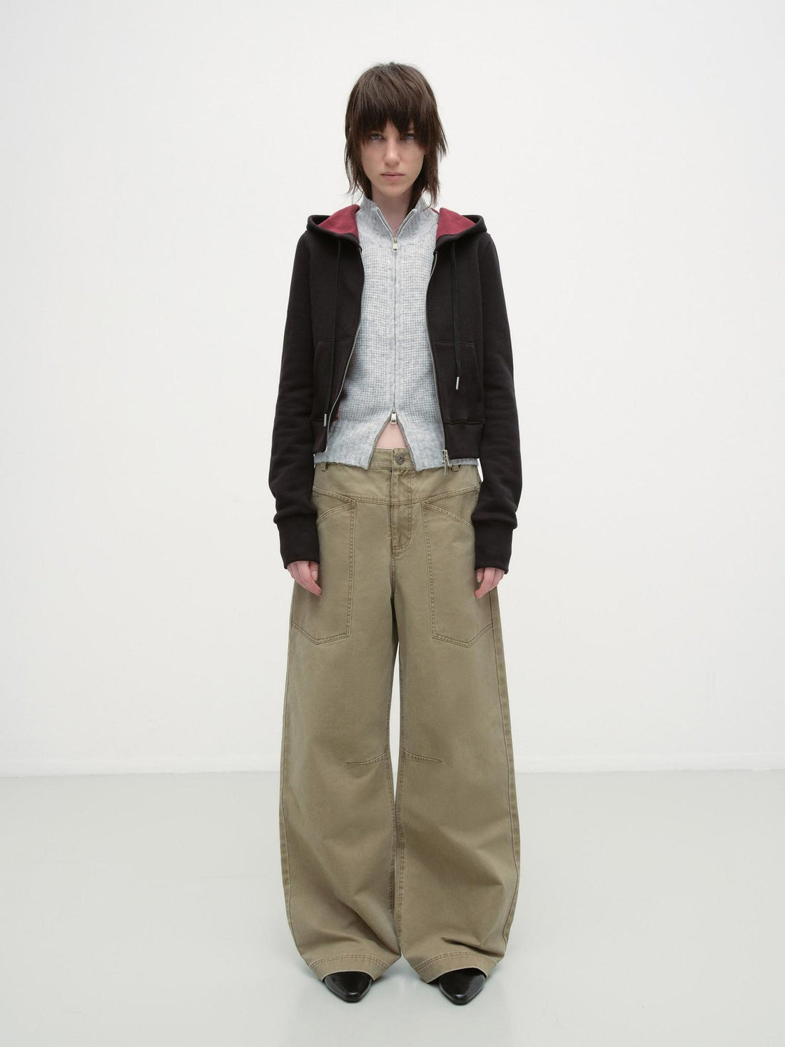 RUN TO THE FUTURE Washed Cotton Khaki Cargo Pockets Loose Mid Rise Zip Fly Casual Straight Pants