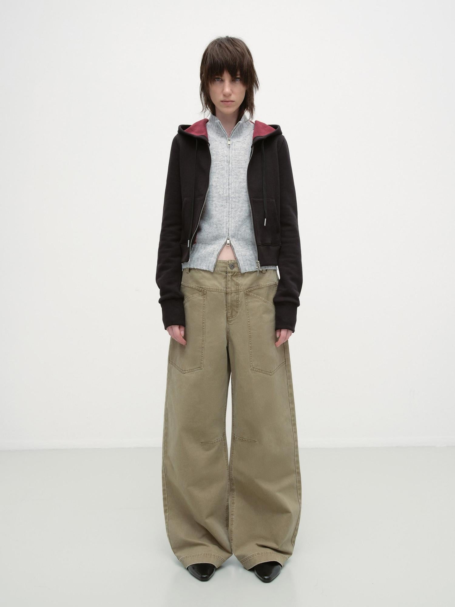 RUN TO THE FUTURE Washed Cotton Khaki Cargo Pockets Loose Mid Rise Zip Fly Casual Straight Pants