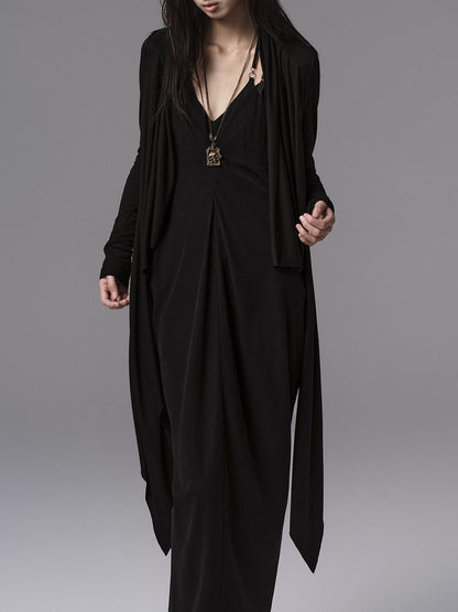 Low pixel Pure Cupro Slim Fit Dark Gothic Vneck Camisole Women Black Zip Back Maxi Dresses