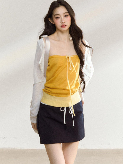 7Shiftin Asymmetric Slim Fit Cropped Versatile Solid Women Yellow Khaki Brown Tank Tops