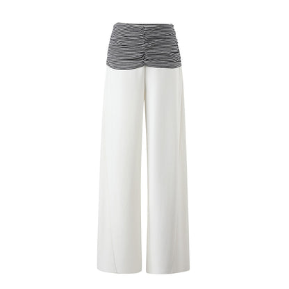 7Shiftin Recycled Fiber Stripe Patchwork Natural Waist Loose Women Wide Leg Pants