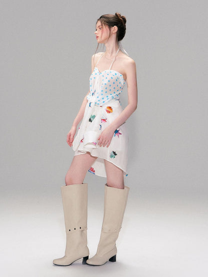 The NeverMore Soft Breathable Linen Blend Relaxed Drop Shoulder Polka Dot Long Sleeve Shirts