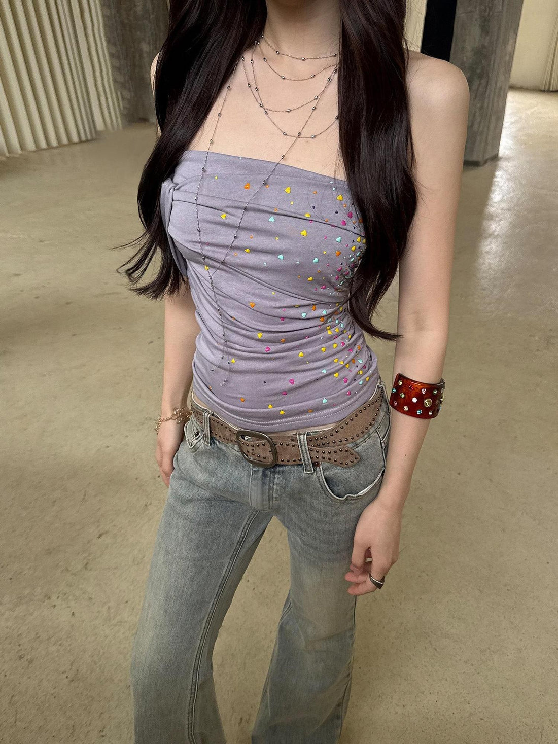 The NeverMore Original Paneled Slim Fit Cropped Casual Solid Color Dusty Pink Tube Tops