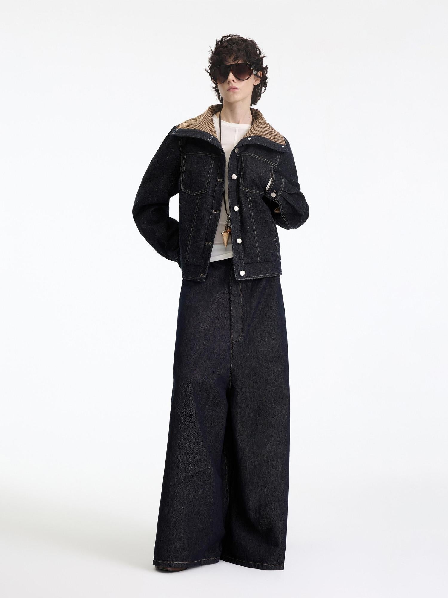 RUN TO THE FUTURE Indigo Relaxed Commuter Loose Fit Long Sleeve Solid Single Button Denim Jackets