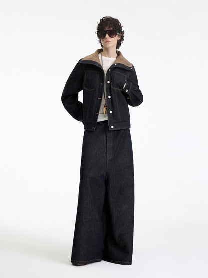 RUN TO THE FUTURE Indigo Relaxed Commuter Loose Fit Long Sleeve Solid Single Button Denim Jackets