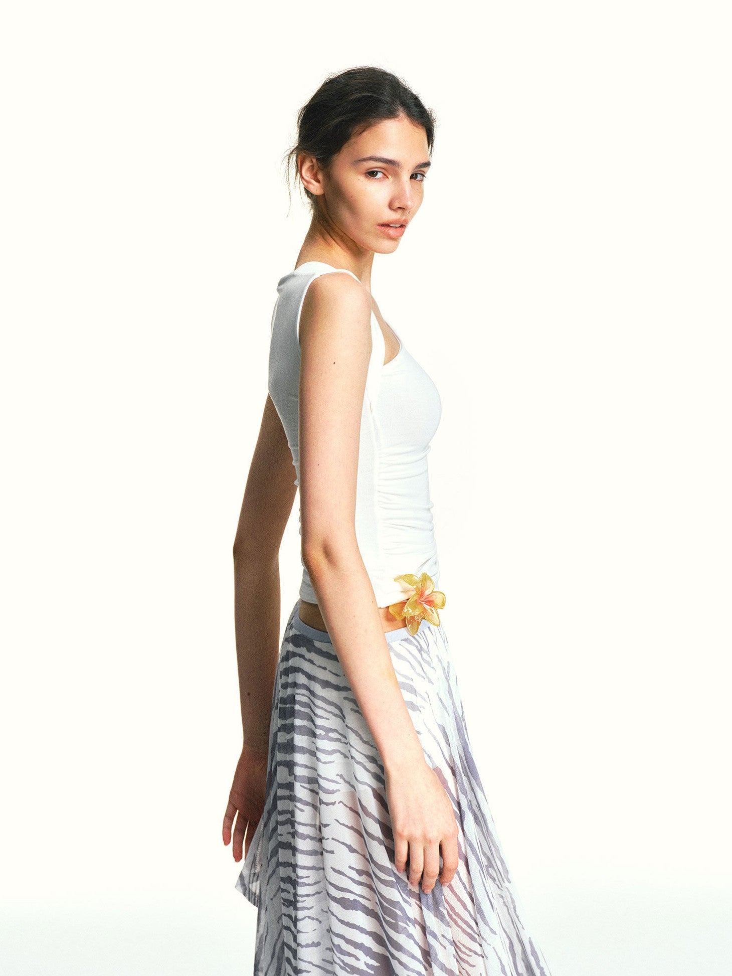 kvkv White Asymmetric Square Neck Ruched Slim Women&