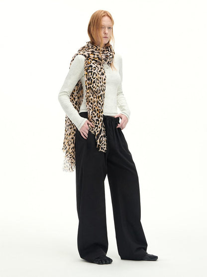 RUN TO THE FUTURE Stretch Wool Blend Casual Wide Leg Drawstring Mid Low Rise Women Black Chinos